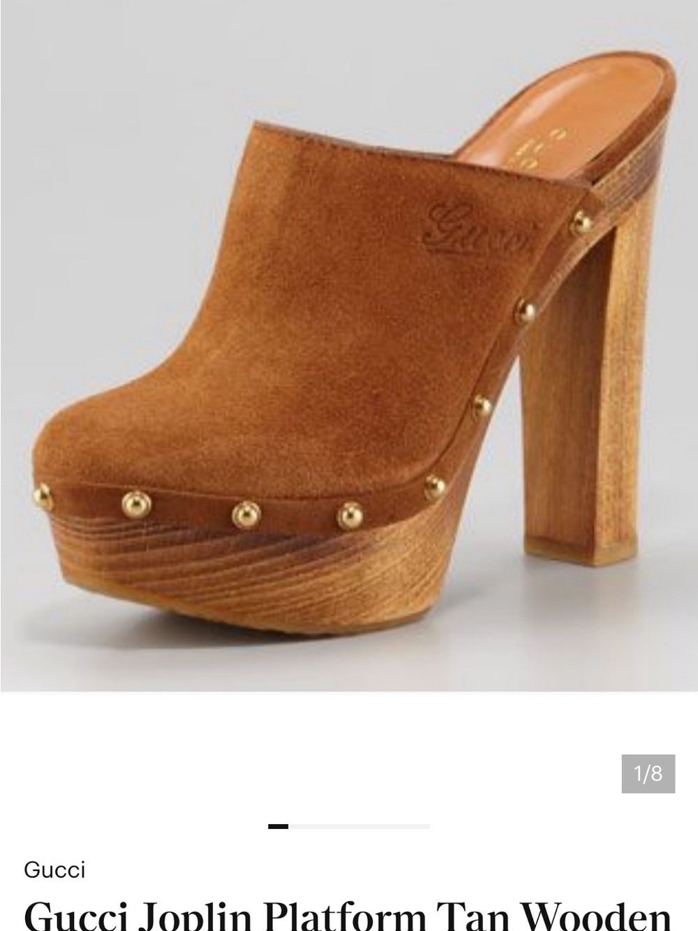Gucci Tan Suede Platform Clog with Gold Studs